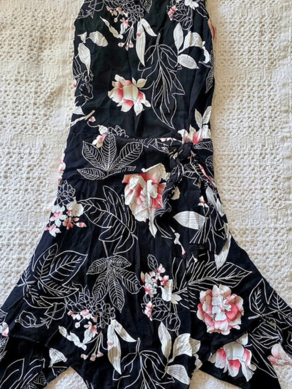 Y2k 2000s Evan-Picone Floral Asym Dress Black Ruffle Size 10